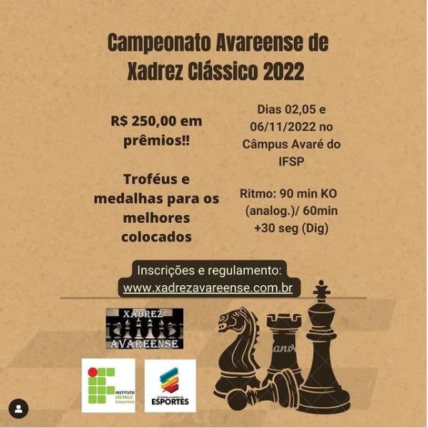 Jornal O Victoriano de Avaré - Campus do IFSP vai sediar o Campeonato  Avareense de Xadrez Clássico 2022