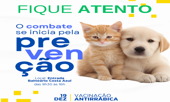 Prefeitura leva vacinação antirrábica ao Costa Azul nesta sexta-feira, 19/12
