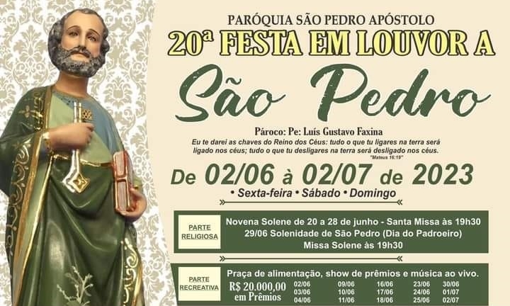 Paróquia de São Pedro terá um mês de festa em homenagem ao Padroeiro
