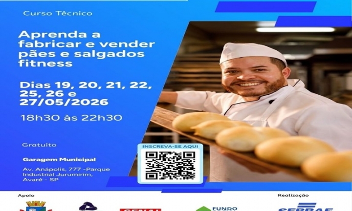 Curso de fabricação e venda de pães e salgados fitness está com inscrições abertas