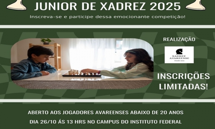 IFSP vai sediar o Campeonato Avareense Júnior de Xadrez no dia 26 de outubro