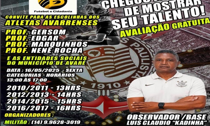 Observador do Corinthians participa de avaliação de atletas em Avaré nesta sexta (16)