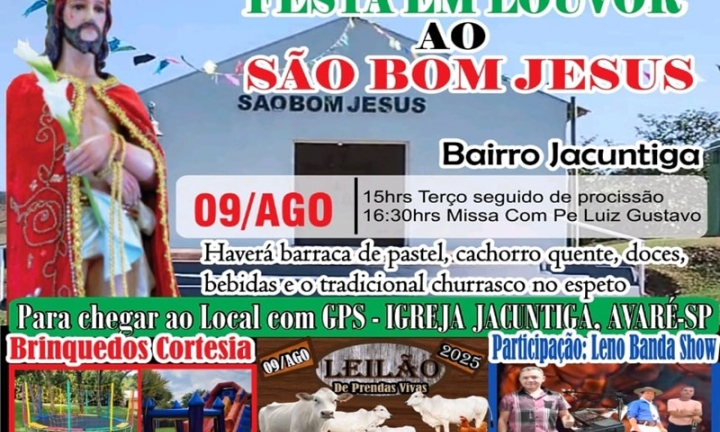 Vem aí a Festa em Louvor a São Bom Jesus do Bairro Jacutinga