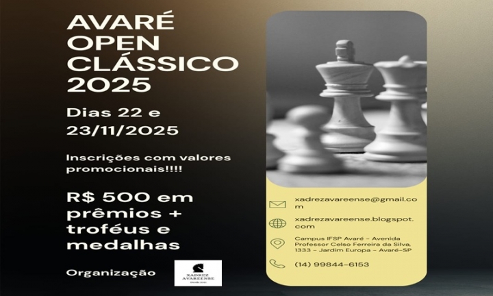 Avaré sediará torneio de xadrez clássico em novembro