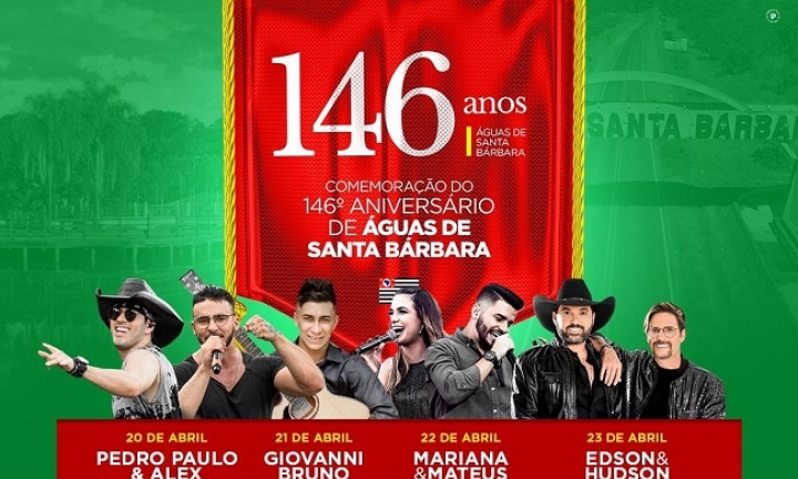 Atrações musicais marcarão o aniversário de Águas de Santa Bárbara