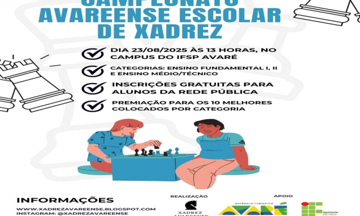 Campeonato Avareense Escolar de Xadrez 2025 está com inscrições abertas