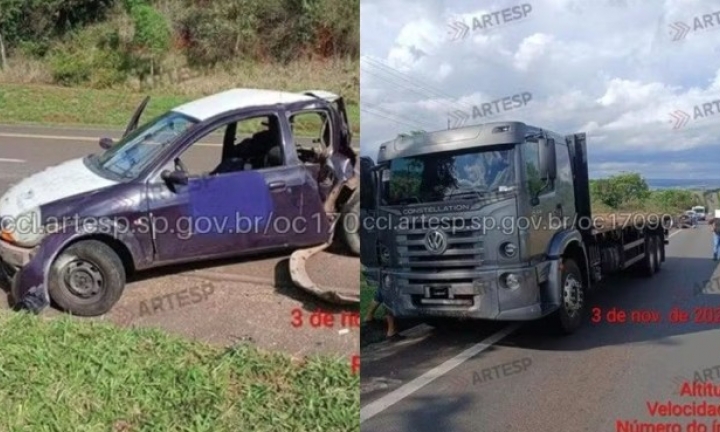 Passageiro morre após batida entre caminhão e carro na Rodovia João Mellão