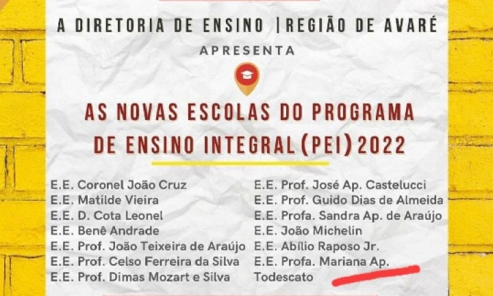 Avaré terá mais 6 escolas de Ensino Integral em 2022