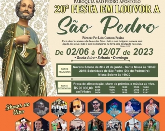 Começa nesta sexta-feira (2) a 20ª Festa em Louvor a São Pedro Apóstolo