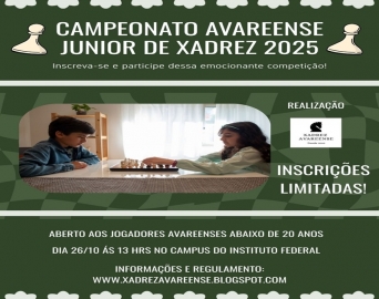 IFSP vai sediar o Campeonato Avareense Júnior de Xadrez no dia 26 de outubro