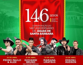 Atrações musicais marcarão o aniversário de Águas de Santa Bárbara