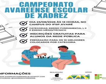 Campeonato Avareense Escolar de Xadrez 2025 está com inscrições abertas