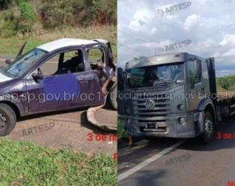 Passageiro morre após batida entre caminhão e carro na Rodovia João Mellão