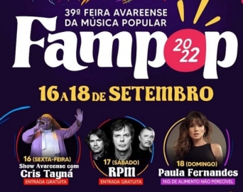 Cris Tayná, RPM e Paula Fernandes são as atrações da 39ª Fampop