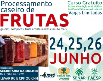 Curso de processamento de frutas está com inscrições abertas em Avaré
