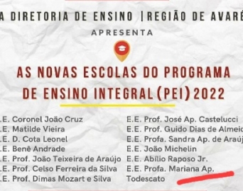 Avaré terá mais 6 escolas de Ensino Integral em 2022