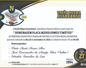  União Negra Avareense entrega homenagem Mário Gomes Timóteo