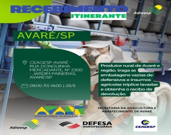 Ação no dia 26 recolhe embalagens vazias de defensivos agrícolas