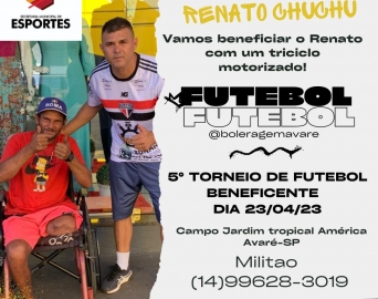 Torneio de futebol vai beneficiar cadeirante com triciclo motorizado