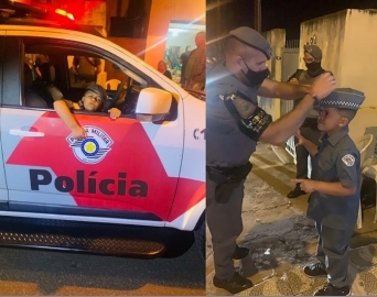 Garoto aniversariante recebe visita surpresa da Polícia Militar