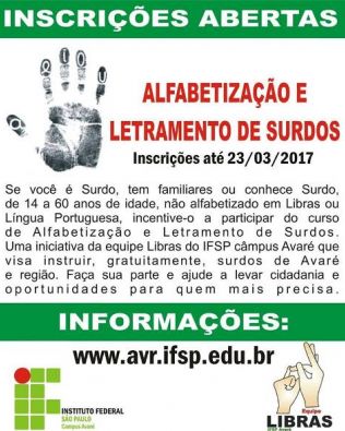Inscrições abertas para curso de alfabetização e letramento de surdos