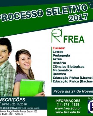 Inscrições para o Vestibular da FREA vão até dia 20